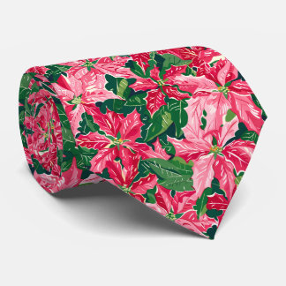 Christmas Holly And Flower Patterned Tie