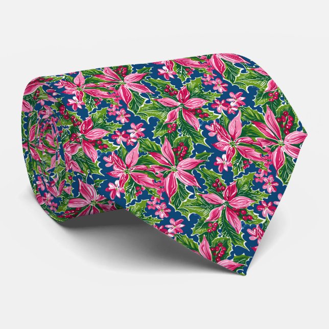 Christmas Holly And Flower Patterned  Tie (Rolled)