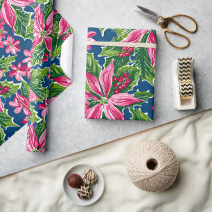 Christmas Holly And Flower Patterned  Wrapping Paper