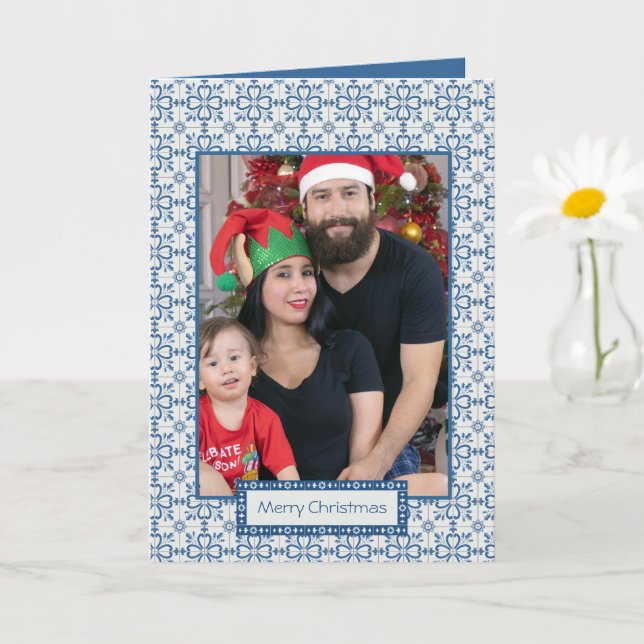Christmas holly and flowers petals tiles frame card (Small Plant)