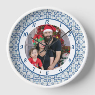 Christmas holly and flowers petals tiles frame clock