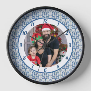 Christmas holly and flowers petals tiles frame clock