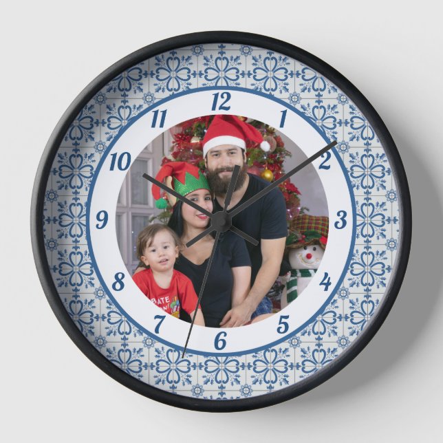 Christmas holly and flowers petals tiles frame clock (Front)