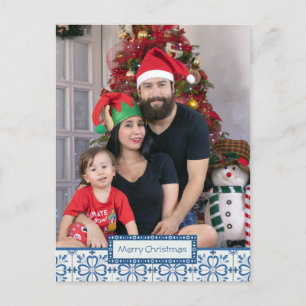 Christmas holly and flowers petals tiles frame holiday postcard