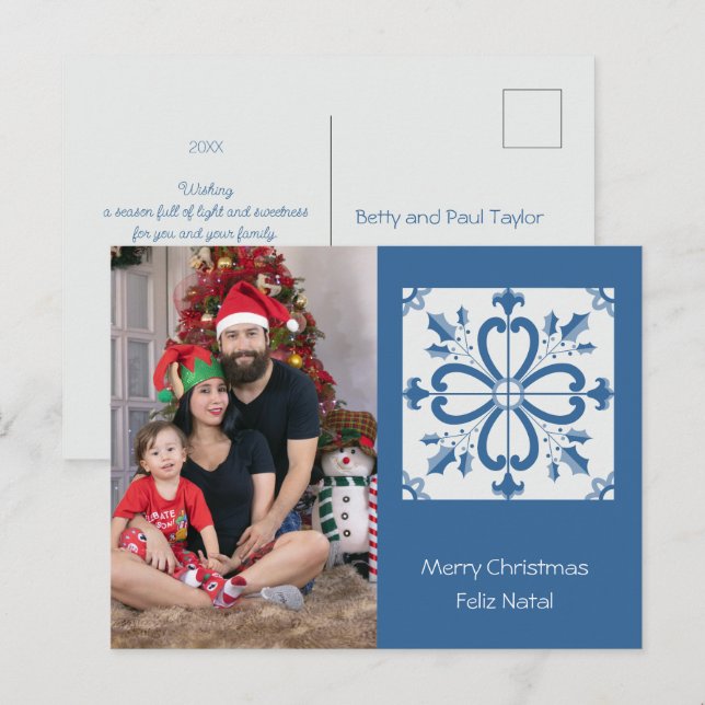 Christmas holly and flowers petals tiles frame holiday postcard (Front/Back)