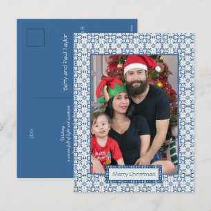 Christmas holly and flowers petals tiles frame holiday postcard