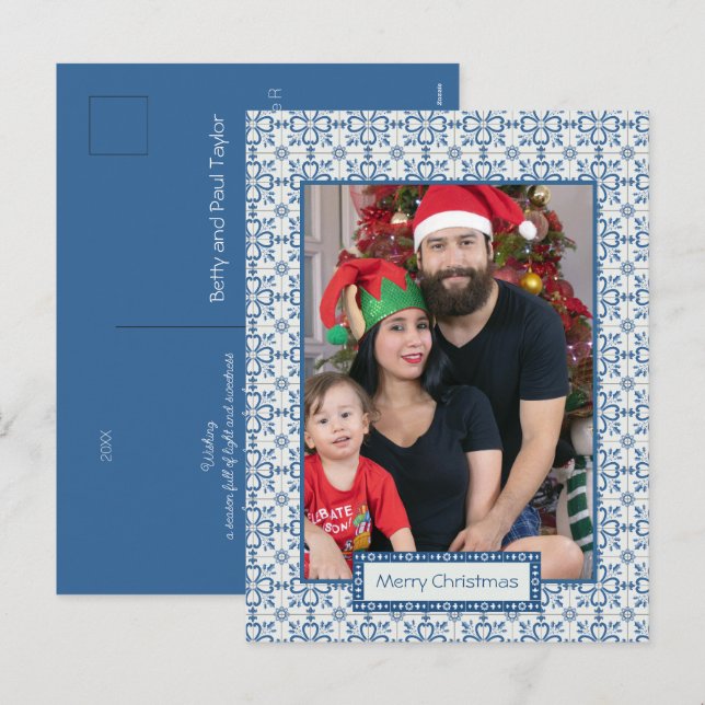 Christmas holly and flowers petals tiles frame holiday postcard (Front/Back)