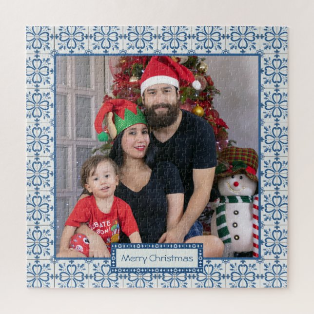 Christmas holly and flowers petals tiles frame jigsaw puzzle (Vertical)