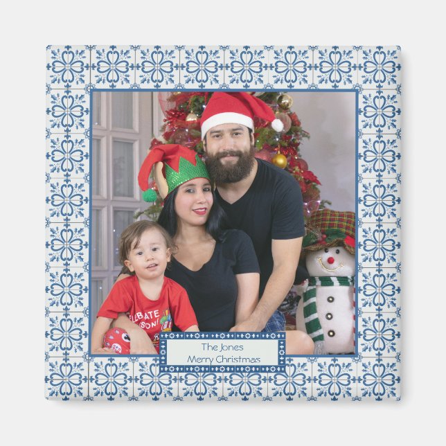 Christmas holly and flowers petals tiles frame magnet (Front)