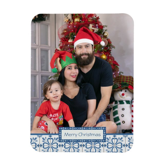 Christmas holly and flowers petals tiles frame magnet (Vertical)