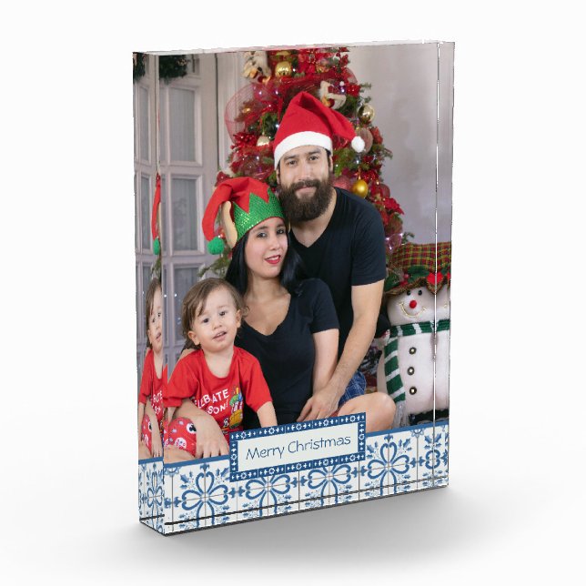 Christmas holly and flowers petals tiles frame photo block (Left)