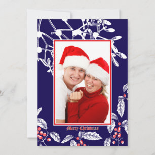 Christmas Holly and Mistletoe Botanical Art Border Holiday Card