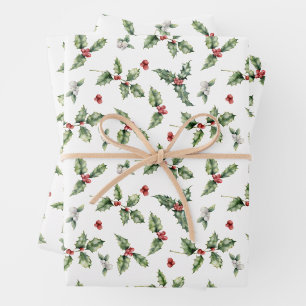 Christmas Holly and Mistletoe Wrapping Paper Sheet
