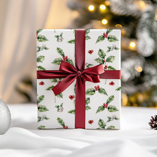 Christmas Holly and Mistletoe Wrapping Paper Sheet
