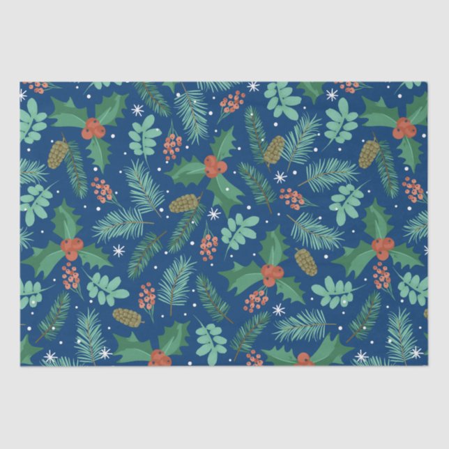 Christmas holly and pine cones pattern wrapping pa tissue paper (Front)