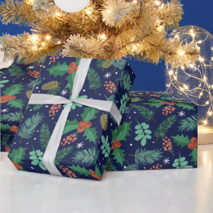 Christmas holly and pine cones pattern wrapping pa wrapping paper