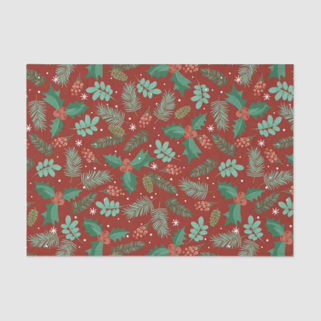 Christmas holly and pinecones pattern 2 tissue paper (Front)
