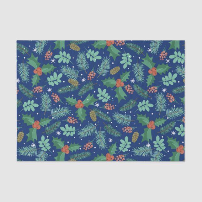 Christmas holly and pinecones pattern tissue paper (Front)