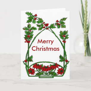 Christmas Holly and Pointsettia Holiday Card