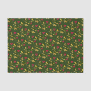 Christmas holly and red berries gold leaves green tissue paper