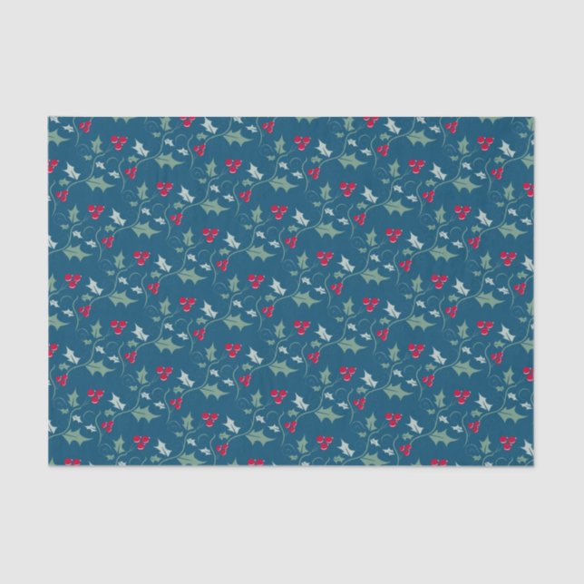 Christmas holly and red berries grey green red tissue paper (Front)