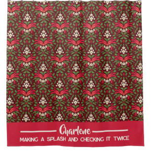Christmas Holly and Red Bow Name Bathroom Decor Shower Curtain