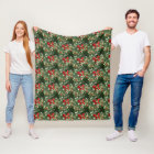 Christmas Holly and Red Bows Fleece Blanket