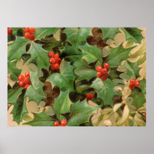 Christmas holly art print vintage design floral