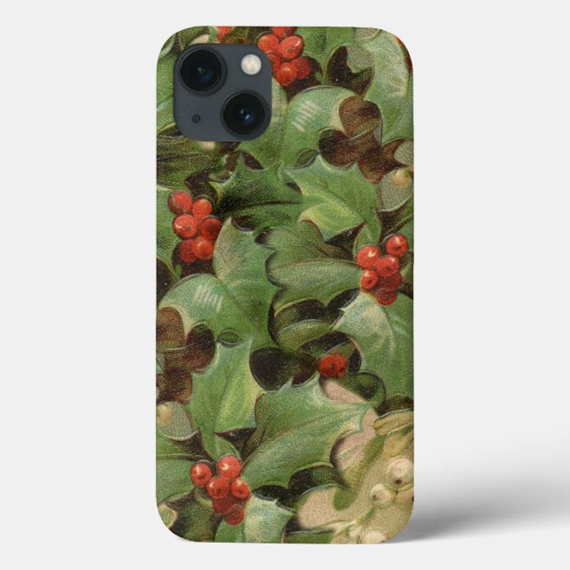 Christmas holly art print winter greenery Case-Mate iPhone case (Back)