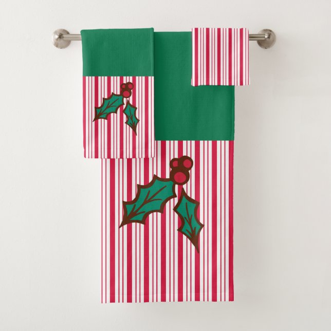 Christmas Holly Bath Towels Set Gift (Insitu)