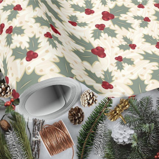 Christmas - Holly Berries and Leaves Wrapping Paper (Christmas - Holly Berries and Leaves Wrapping Paper Rolls by Leapfroglisics Shop)