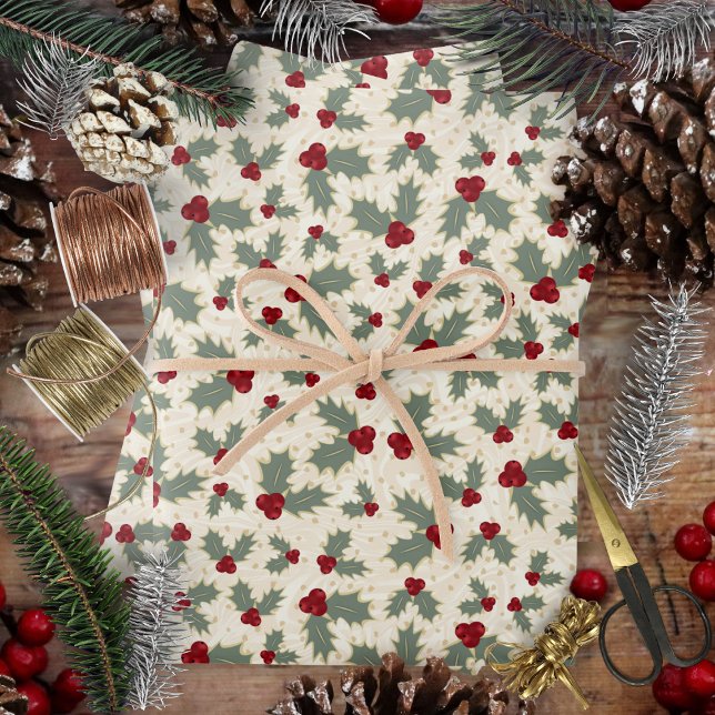 Christmas - Holly Berries and Leaves Wrapping Paper Sheet (Christmas - Holly Berries and Leaves Wrapping Paper Sheets by Leapfroglisics Shop)