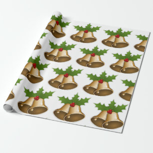 Christmas Holly Berries Bell Wrapping Paper
