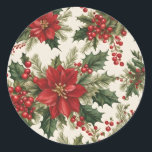 Christmas Holly & Berries Classic Round Sticker<br><div class="desc">A festive and elegant Christmas Holly pattern featuring lush green leaves and vibrant red berries, delicately arranged on a crisp white background. The seamless design captures the timeless charm of the holiday season, perfect for apparel, home decor, and accessories. Classic yet stylish this pattern brings a touch of Christmas spirit...</div>