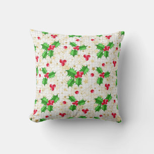 Christmas holly berries cushion