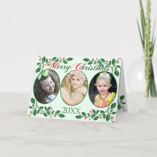 Christmas Holly Berries Custom Photo Holiday Card
