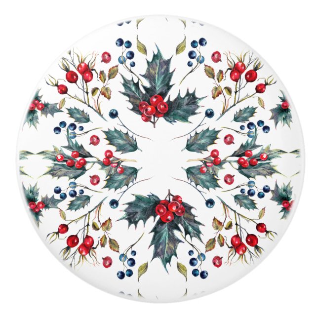 Christmas Holly & Berries Drawer Pull (Front)