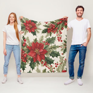 Christmas Holly & Berries Fleece Blanket