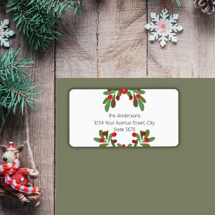 Christmas Holly Berries Green Family Address Label