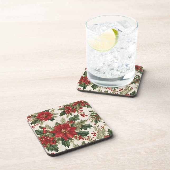 Christmas Holly & Berries Hard plastic coaster (Right Side)