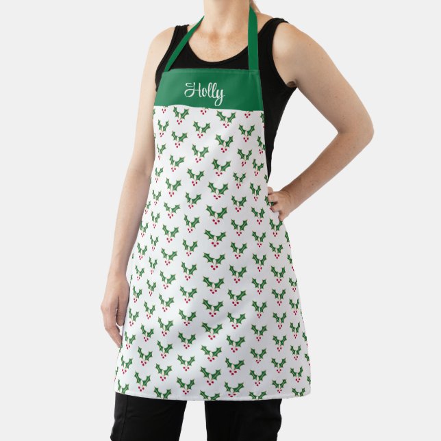 Christmas Holly Berries Pattern Personalised Apron (Insitu)