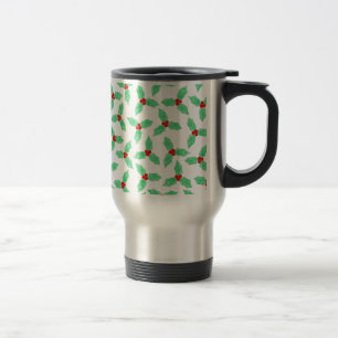 Christmas holly berries pattern travel mug