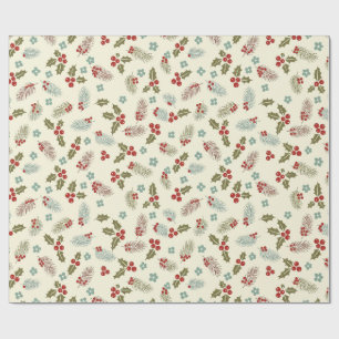 Christmas Holly Berries & Pine Seamless Pattern Wrapping Paper