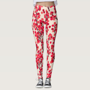 Christmas Holly Berries Seamless Pattern Leggings