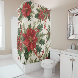 Christmas Holly & Berries Shower Curtain