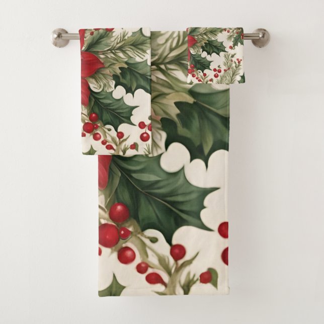 Christmas Holly & Berries Towel (Insitu)