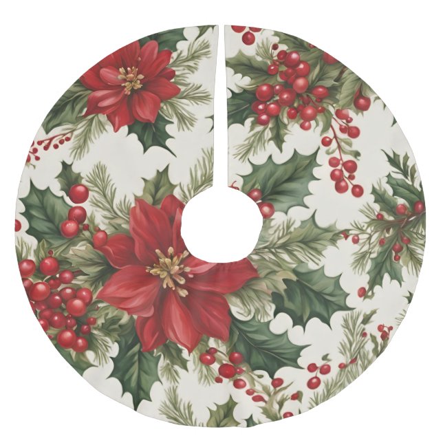 Christmas Holly & Berries Tree Skirt (Front)