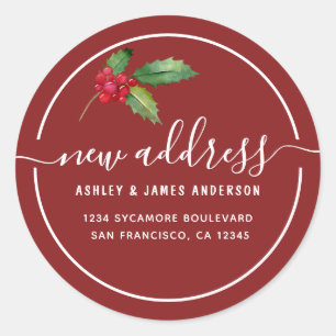 Christmas Holly Berries We've Moved New Address Classic Round Sticker