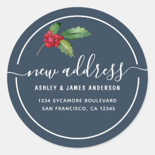 Christmas Holly Berries We've Moved New Address Classic Round Sticker
