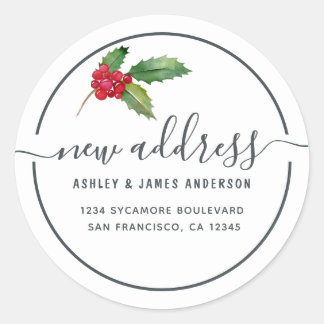 Christmas Holly Berries We've Moved New Address Classic Round Sticker